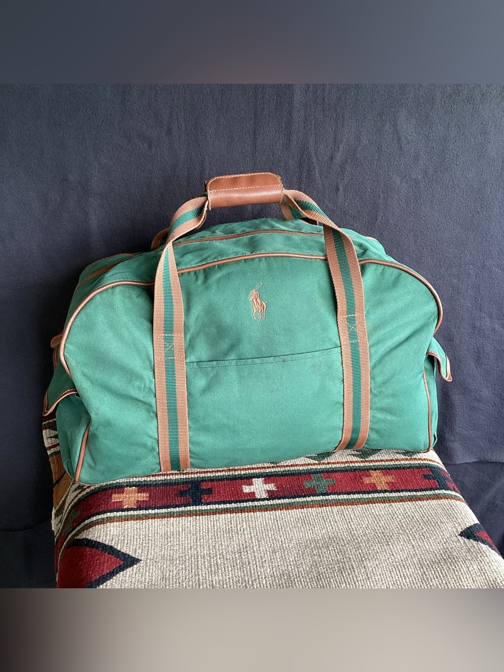 Vintage Polo Ralph Lauren 90s green duffel bag weekender zip